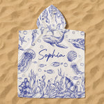 Under The Sea Toile De Jouy - Personalized Kids Hooded Towel