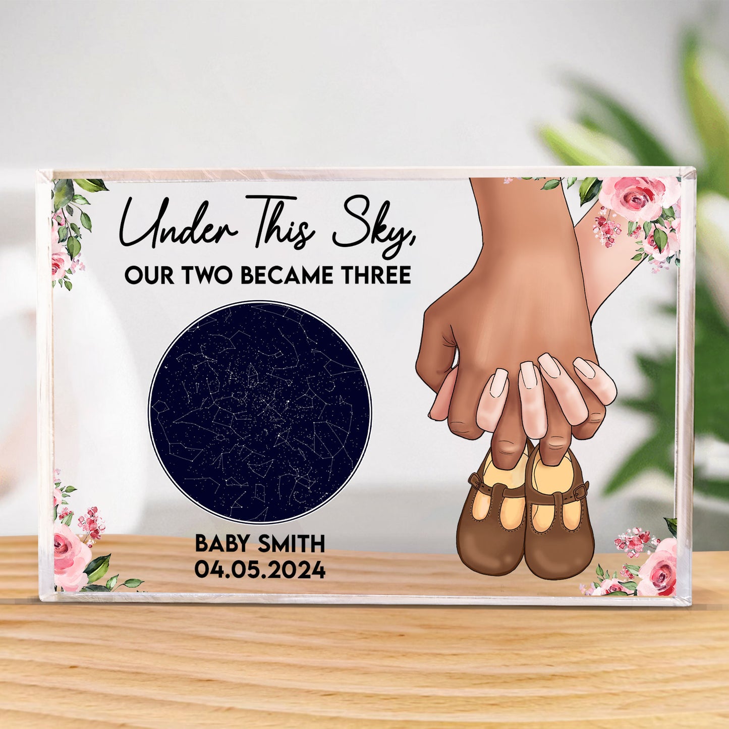 Under This Sky, Our Two Became Three - Personalized Acrylic Plaque - Star Map