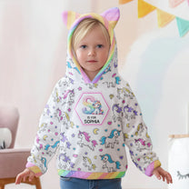 Unicorn Alphabet Gift For Kid - Personalized Kid Fleece Hooded Sweatshirt With Ears
