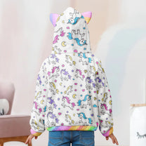 Unicorn Alphabet Gift For Kid - Personalized Kid Fleece Hooded Sweatshirt With Ears