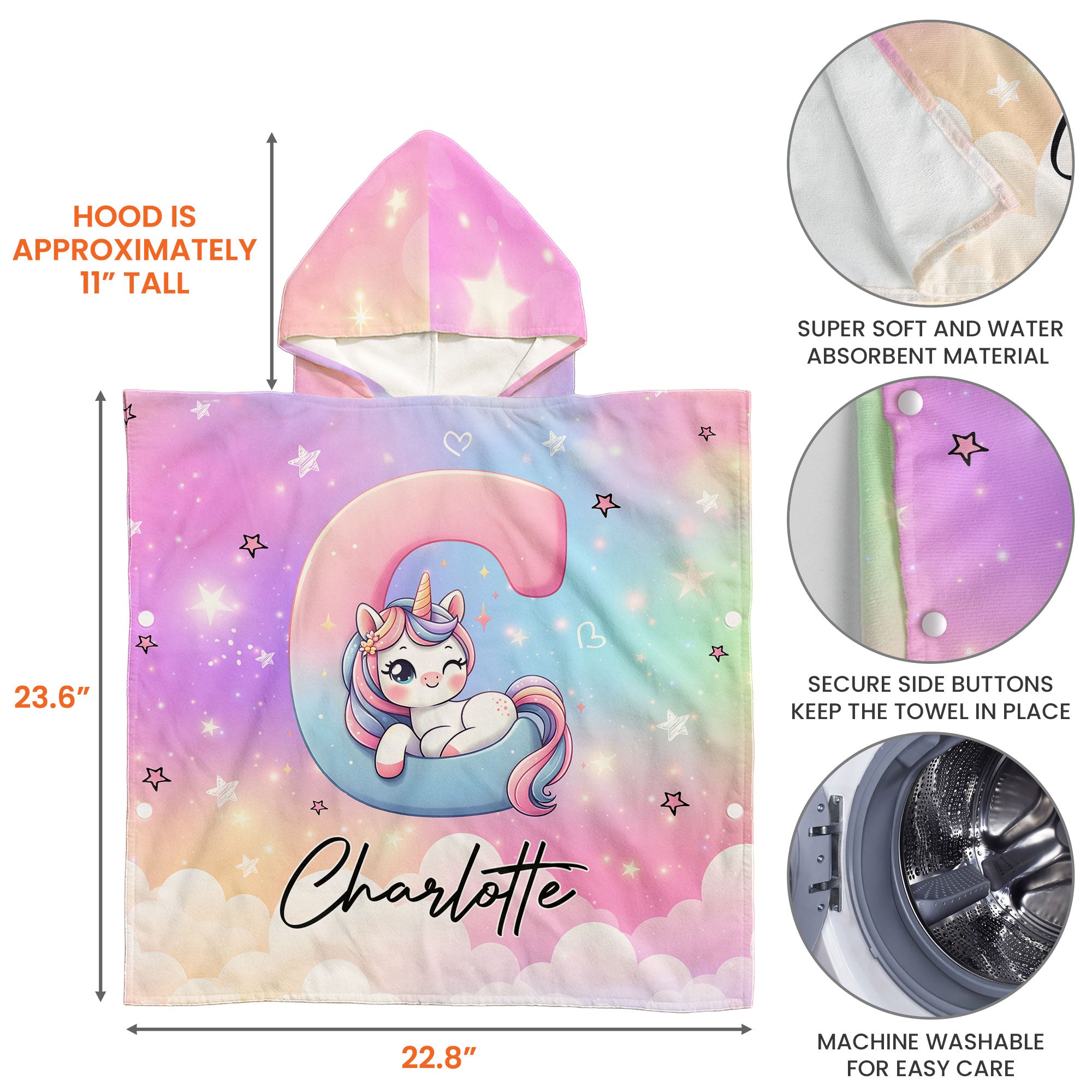Unicorn Alphabet - Personalized Kids Hooded Towel