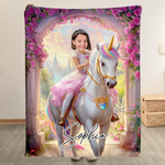 Unicorn Princess - Gifts For Daughters, Girls - Custom Face & Name - Personalized Photo Blanket - Gift For Daughter