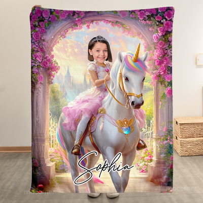 Unicorn Princess - Gifts For Daughters, Girls - Custom Face & Name - Personalized Photo Blanket - Gift For Daughter