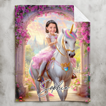 Unicorn Princess - Gifts For Daughters, Girls - Custom Face & Name - Personalized Photo Blanket - Gift For Daughter