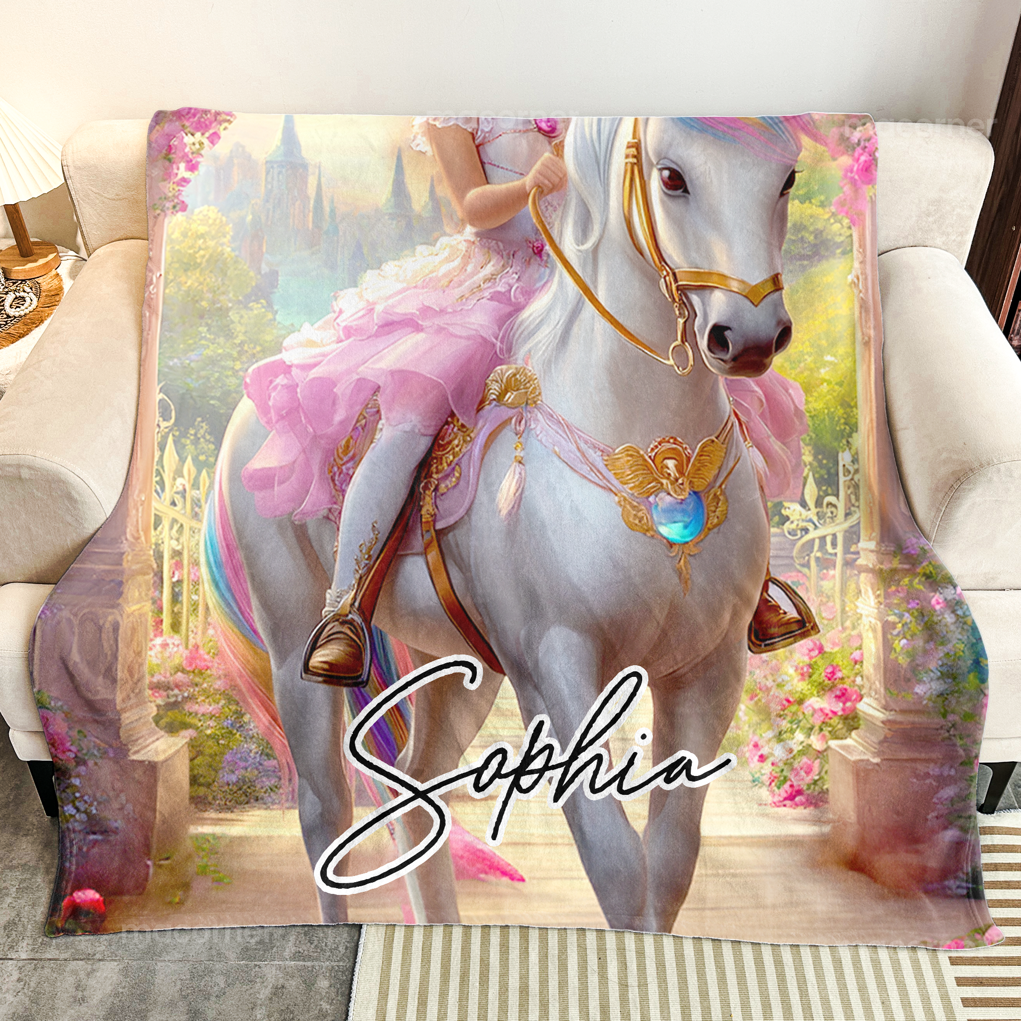 Unicorn Princess - Gifts For Daughters, Girls - Custom Face & Name - Personalized Photo Blanket