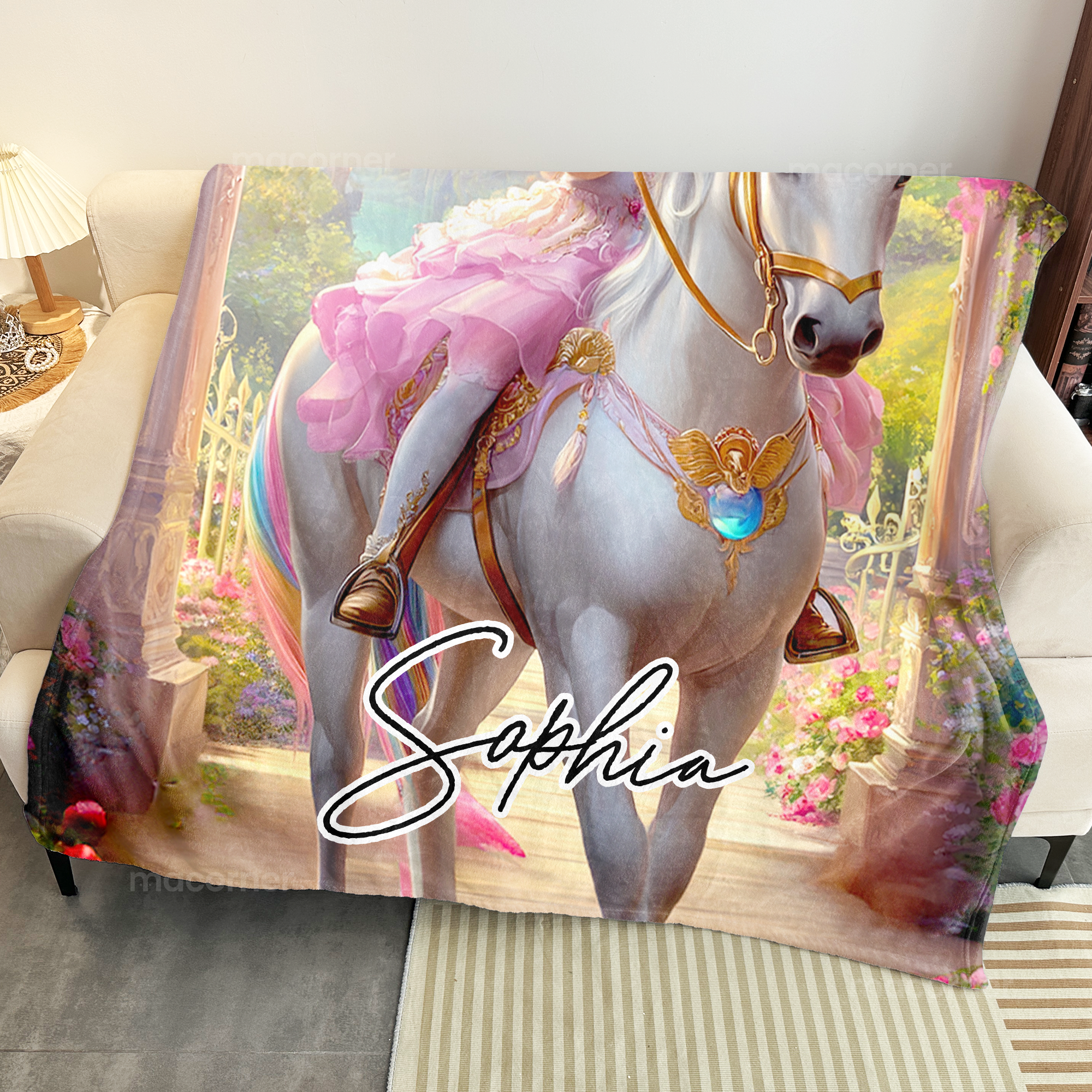 Unicorn Princess - Gifts For Daughters, Girls - Custom Face & Name - Personalized Photo Blanket