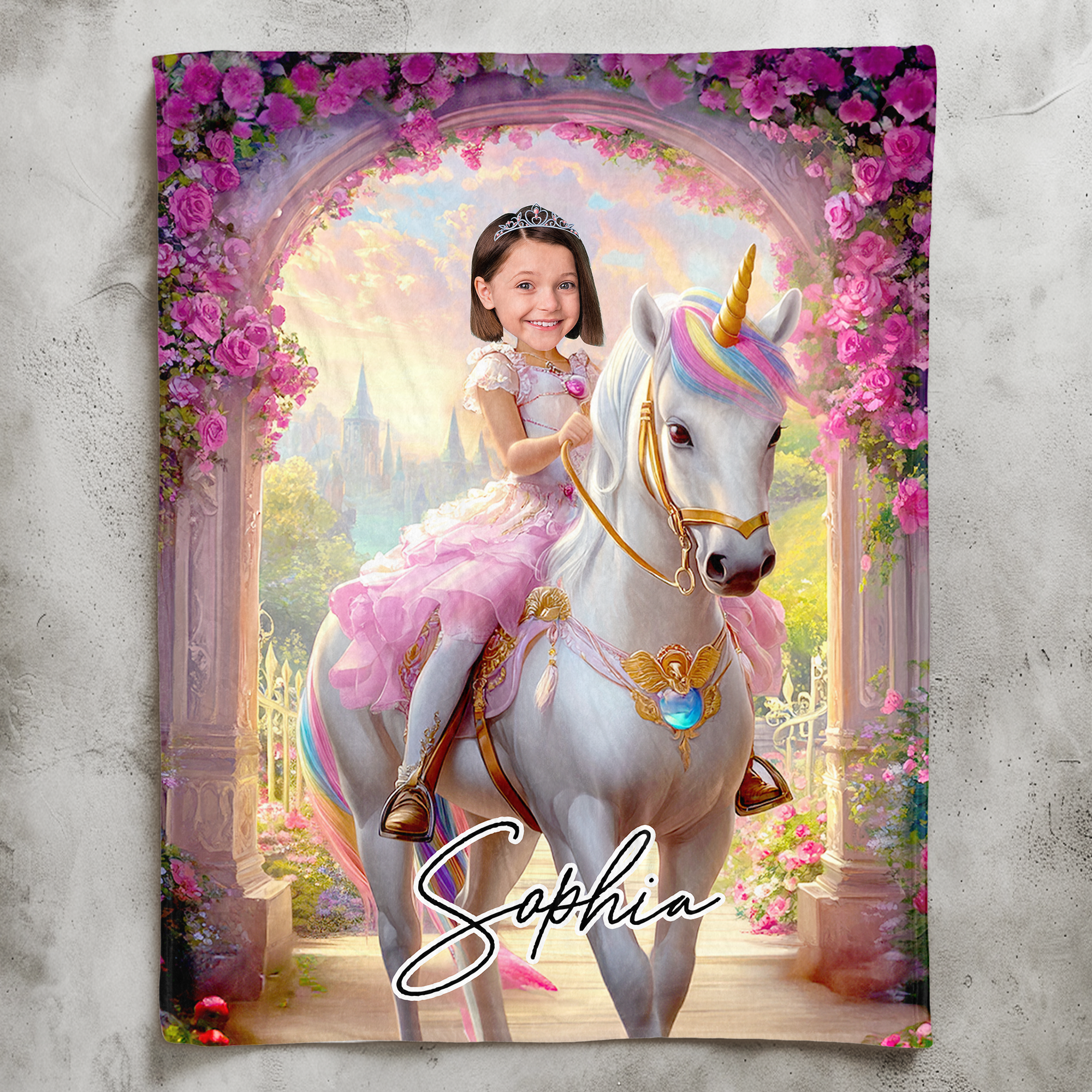 Unicorn Princess - Gifts For Daughters, Girls - Custom Face & Name - Personalized Photo Blanket