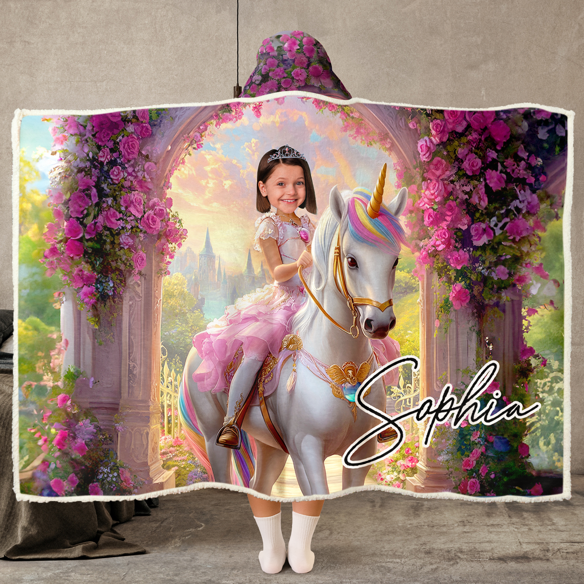 Unicorn Princess - Gifts For Daughters, Girls - Custom Face & Name - Personalized Photo Wearable Blanket Hoodie