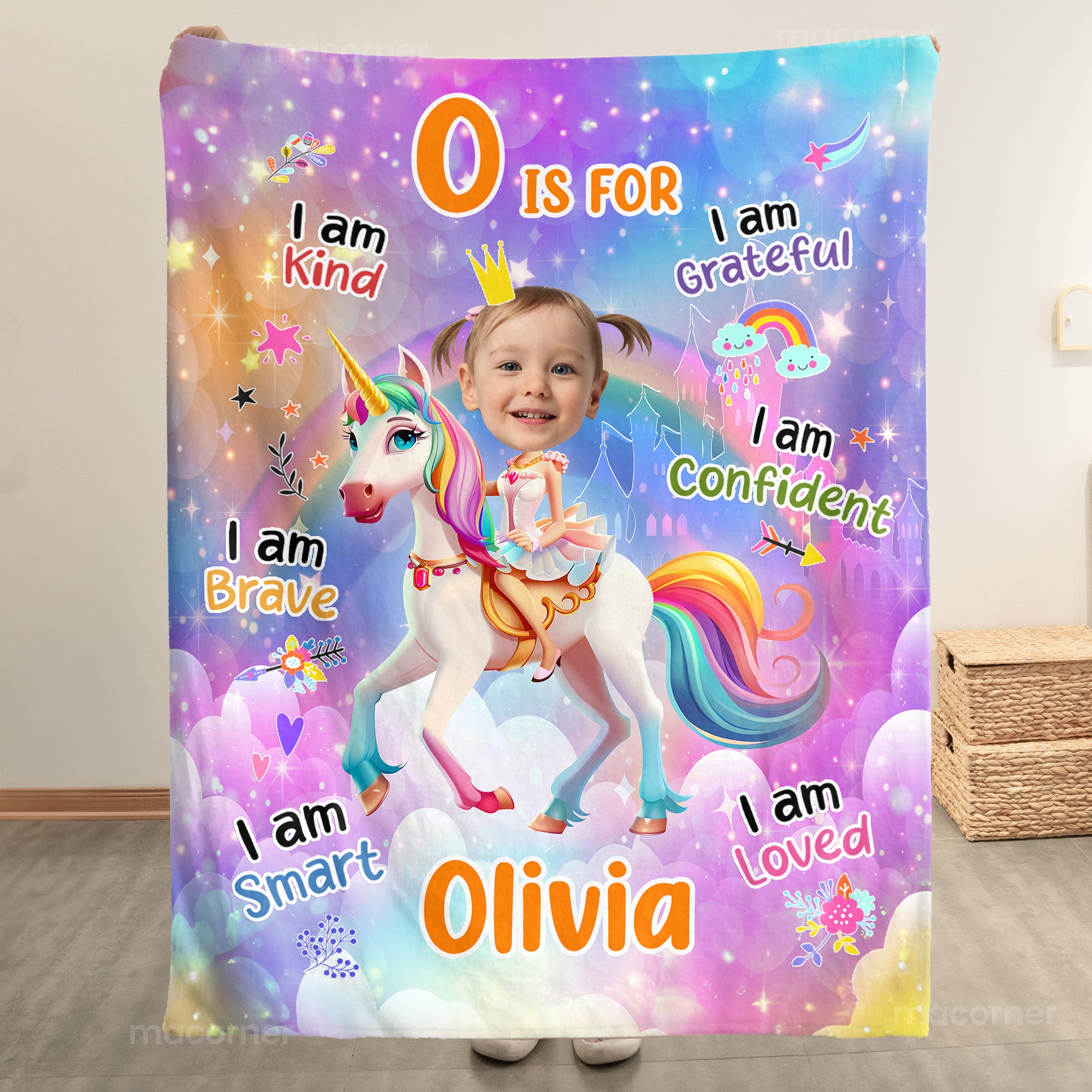 Unicorn Princess - Gifts For Little Girls, Daughters, Kids - Personalized Photo Blanket