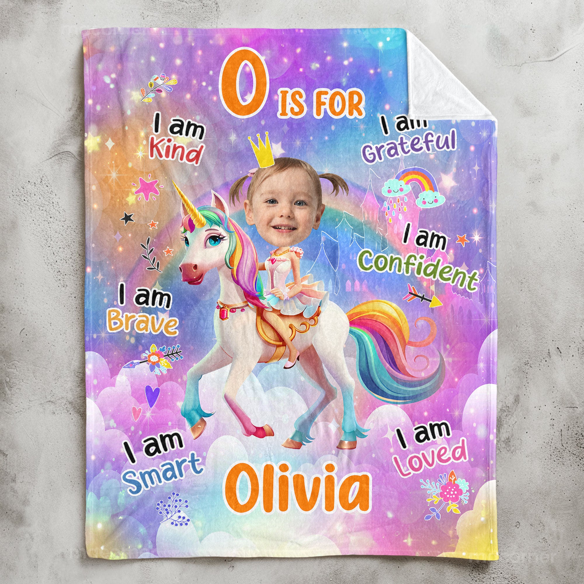 Unicorn Princess - Gifts For Little Girls, Daughters, Kids - Personalized Photo Blanket