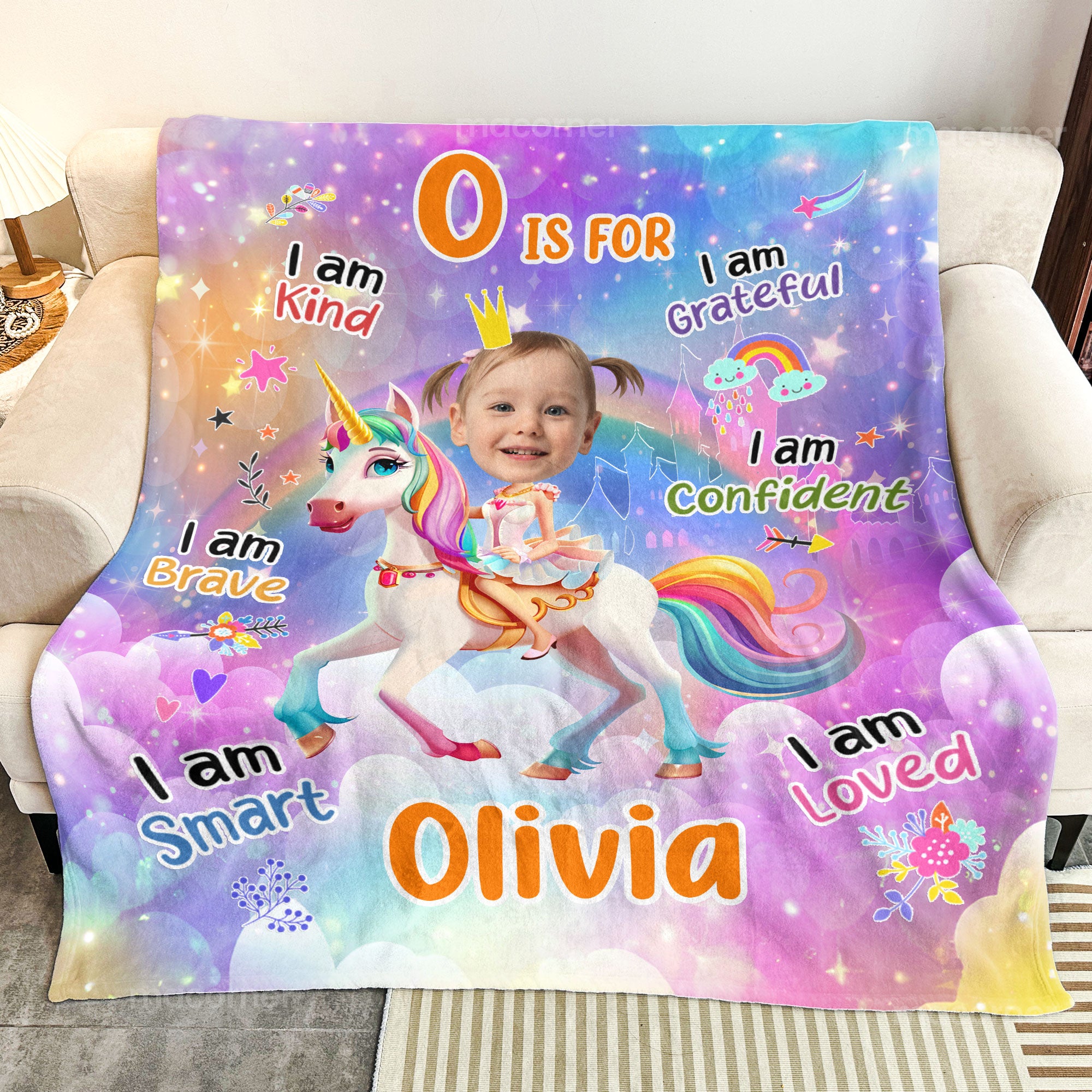 Unicorn Princess - Gifts For Little Girls, Daughters, Kids - Personalized Photo Blanket