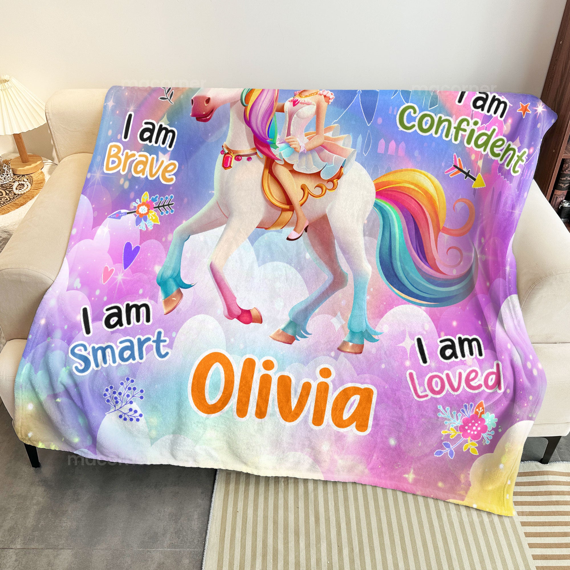 Unicorn Princess - Gifts For Little Girls, Daughters, Kids - Personalized Photo Blanket