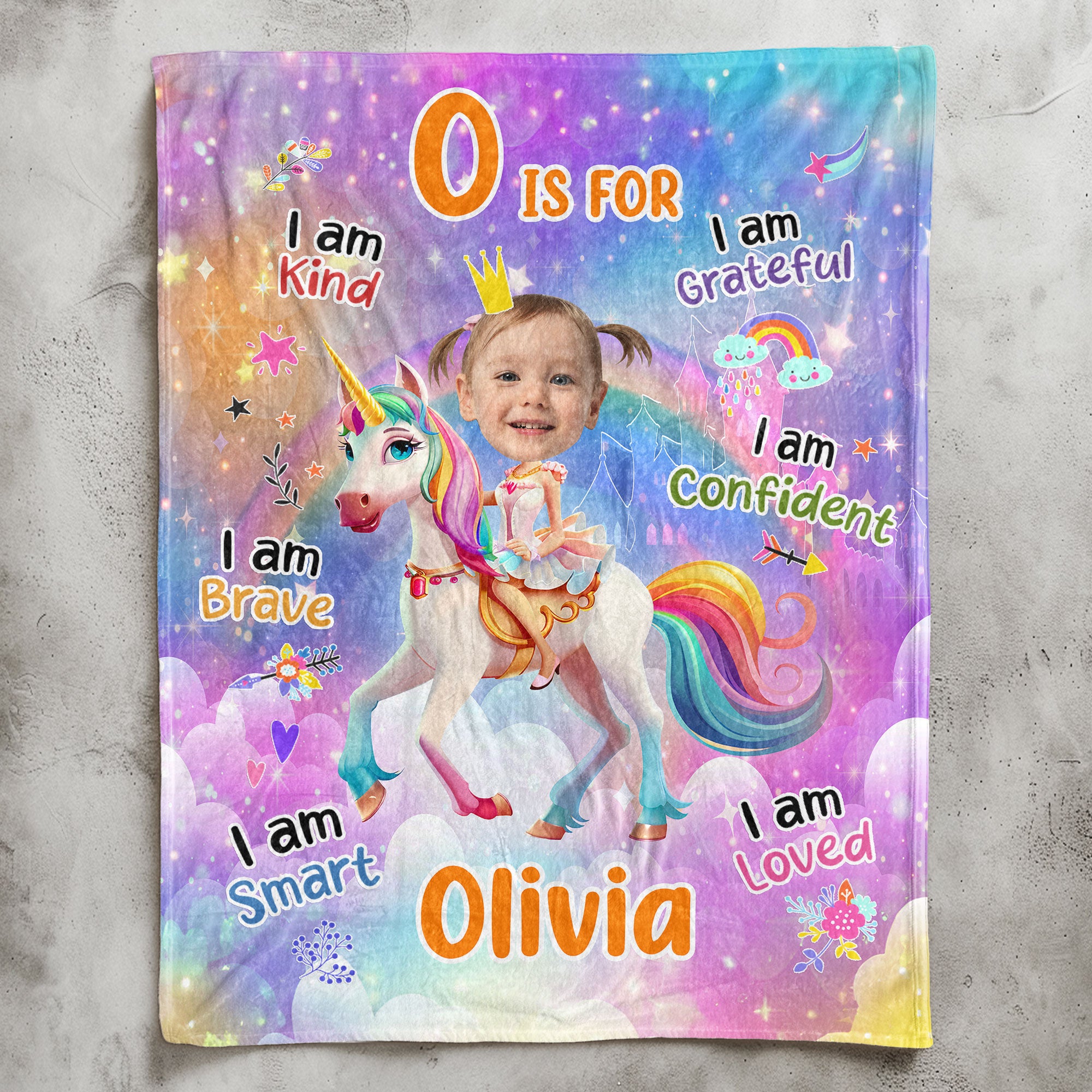 Unicorn Princess - Gifts For Little Girls, Daughters, Kids - Personalized Photo Blanket