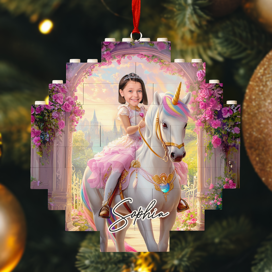 Unicorn Princess - Xmas Gifts For Little Girls, Daughter - Custom Buildable Christmas Photo Ornament