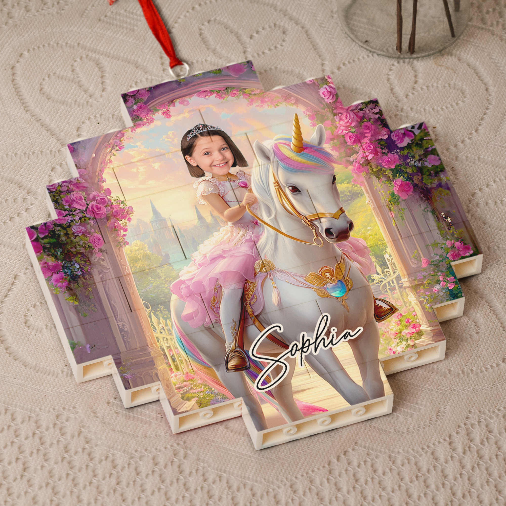 Unicorn Princess - Xmas Gifts For Little Girls, Daughter - Custom Buildable Christmas Photo Ornament