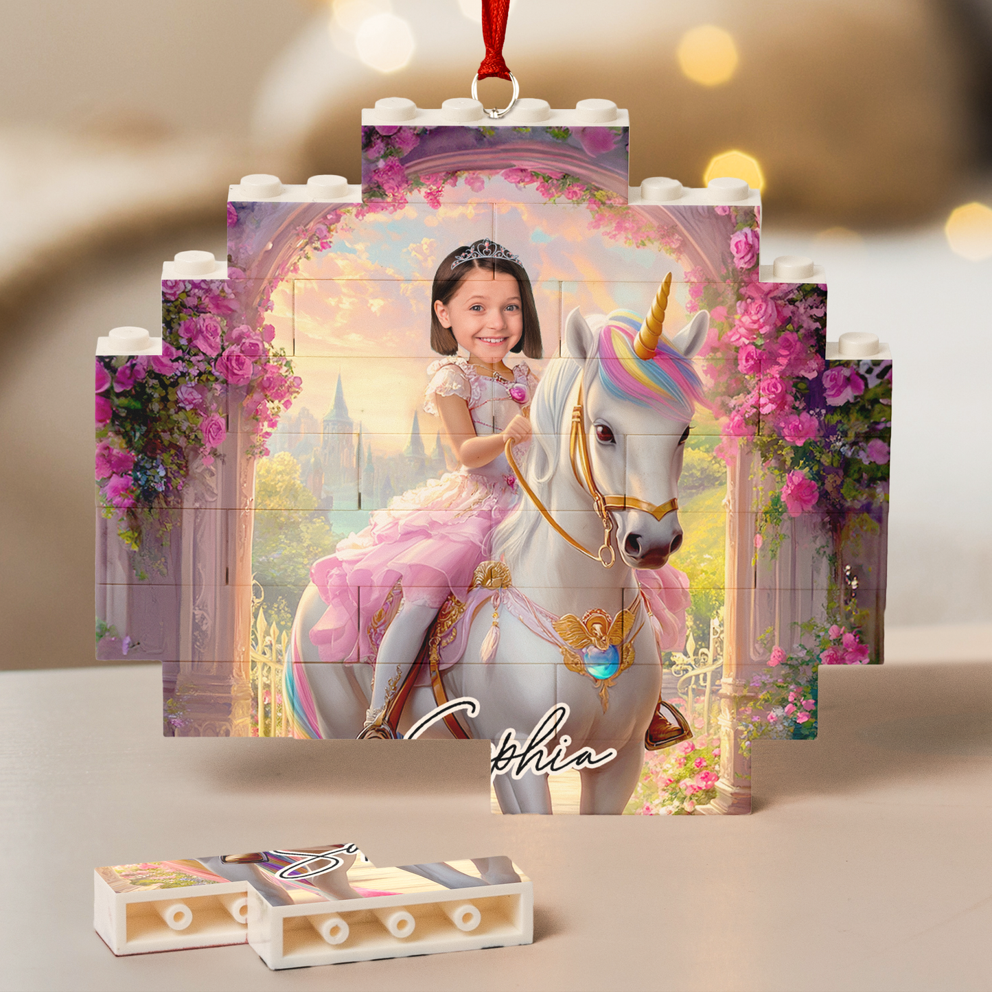 Unicorn Princess - Xmas Gifts For Little Girls, Daughter - Custom Buildable Christmas Photo Ornament