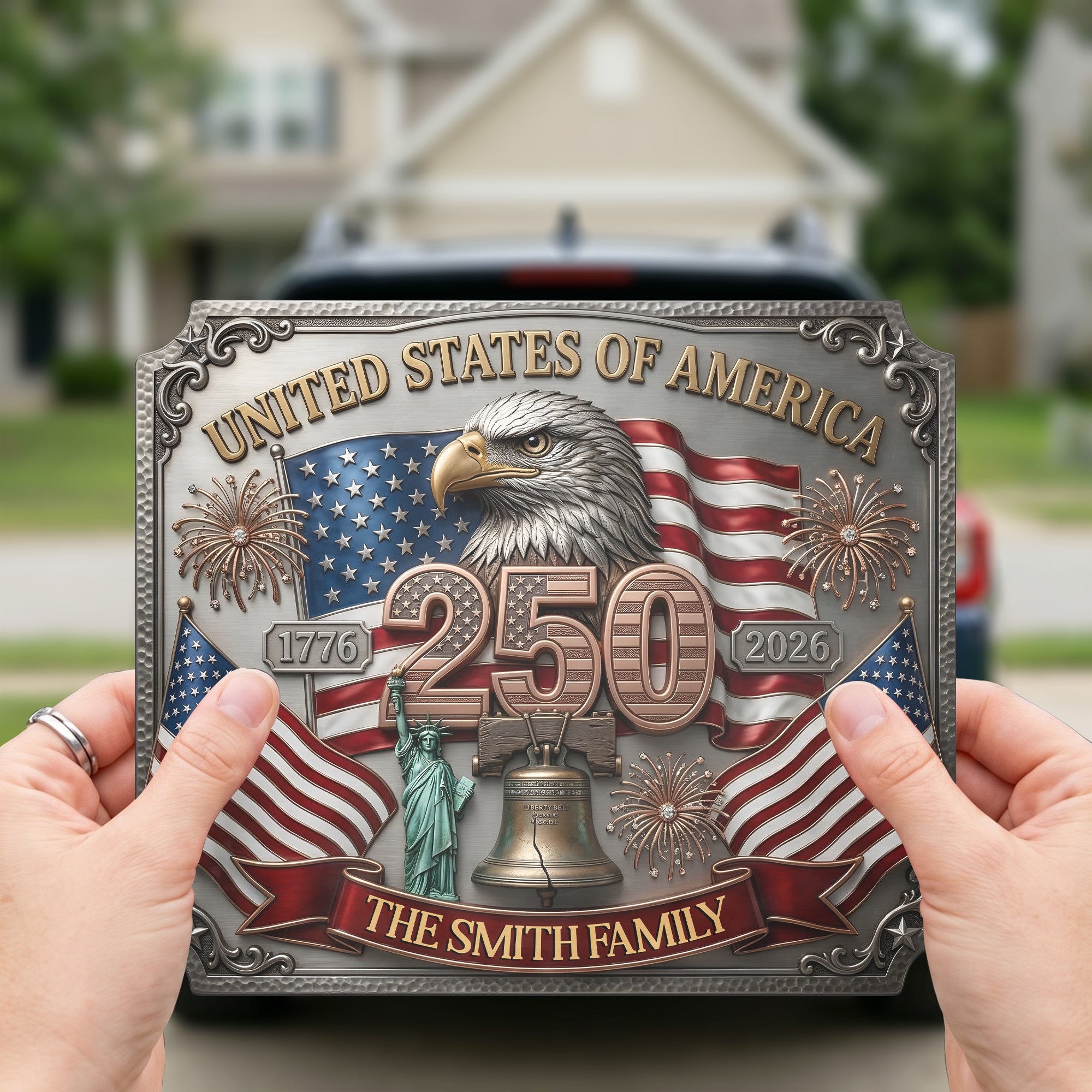 United-States-Of-America-250Th-Anniversary-Faux-Pattern-Personalized-Bumper-Sticker-2