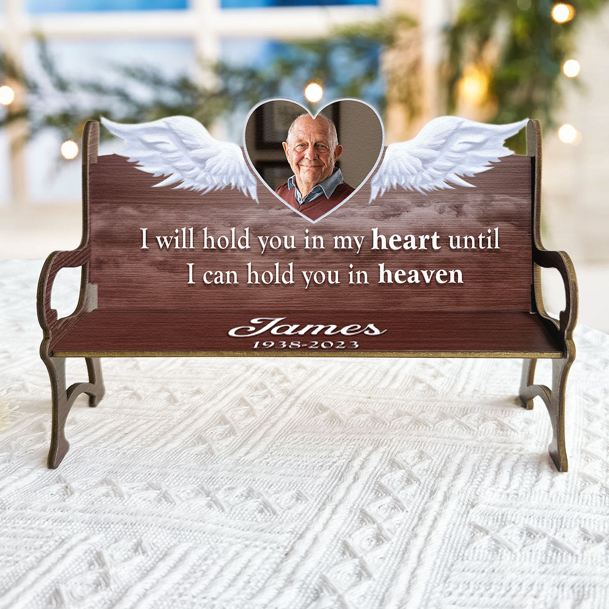 Until I Can Hold You In Heaven - Personalized Photo Memorial Bench