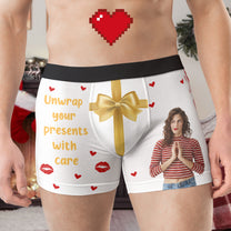 Unwrap Your Presents With Care - Personalized Photo Men's Boxer Briefs