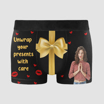 Unwrap Your Presents With Care - Personalized Photo Men's Boxer Briefs
