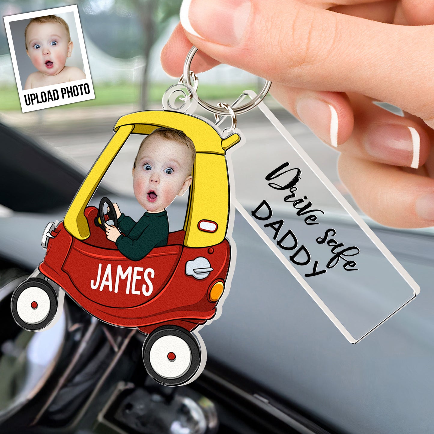 Up To 5 Kids - Drive Safe Daddy - Personalized Acrylic Photo Keychain