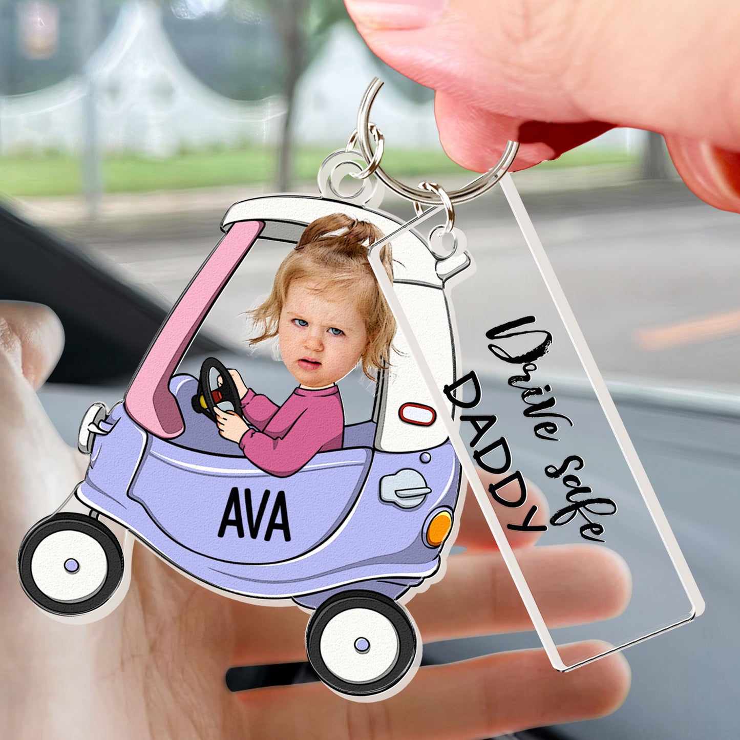 Up To 5 Kids - Drive Safe Daddy - Personalized Acrylic Photo Keychain