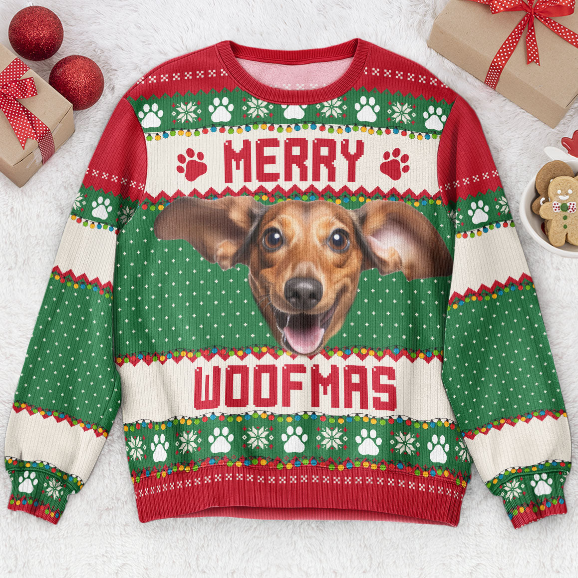 Upload Big Pet Faces Funny Christmas Ugly For Dog, Cat Lovers - Personalized Photo Ugly Sweater