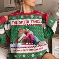 Upload Funny Photo For Family, Friend - Sled Fun Sleigh - Personalized Photo Ugly Sweater