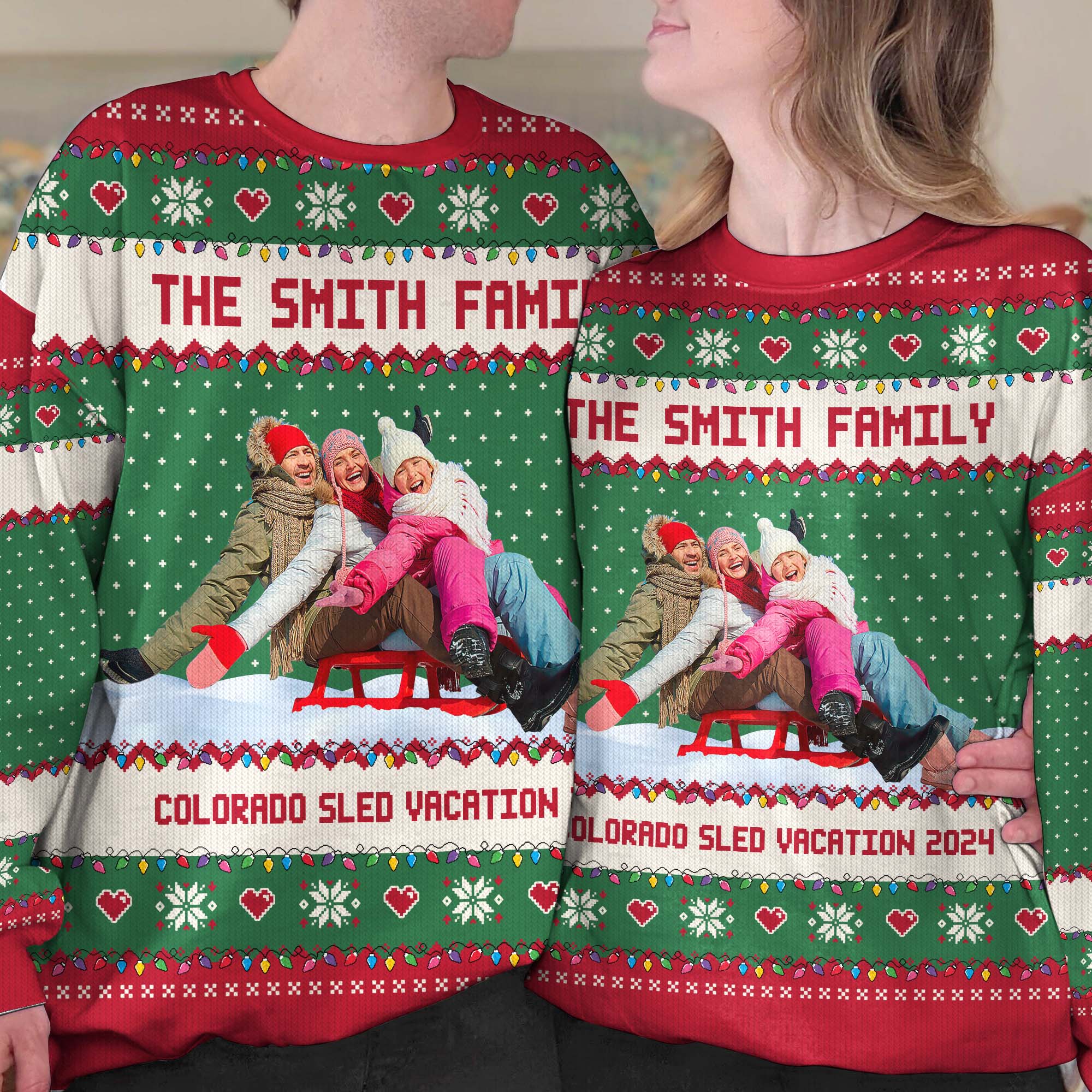 Upload Funny Photo For Family, Friend - Sled Fun Sleigh - Personalized Photo Ugly Sweater