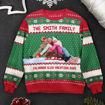 Upload Funny Photo For Family, Friend - Sled Fun Sleigh - Personalized Photo Ugly Sweater