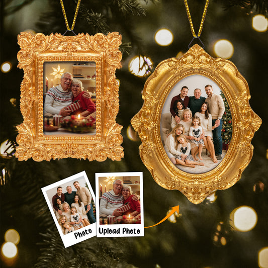 Upload Photo For Family, Siblings, Friends, Pet Lovers - Personalized Vintage Picture Frame Ornament