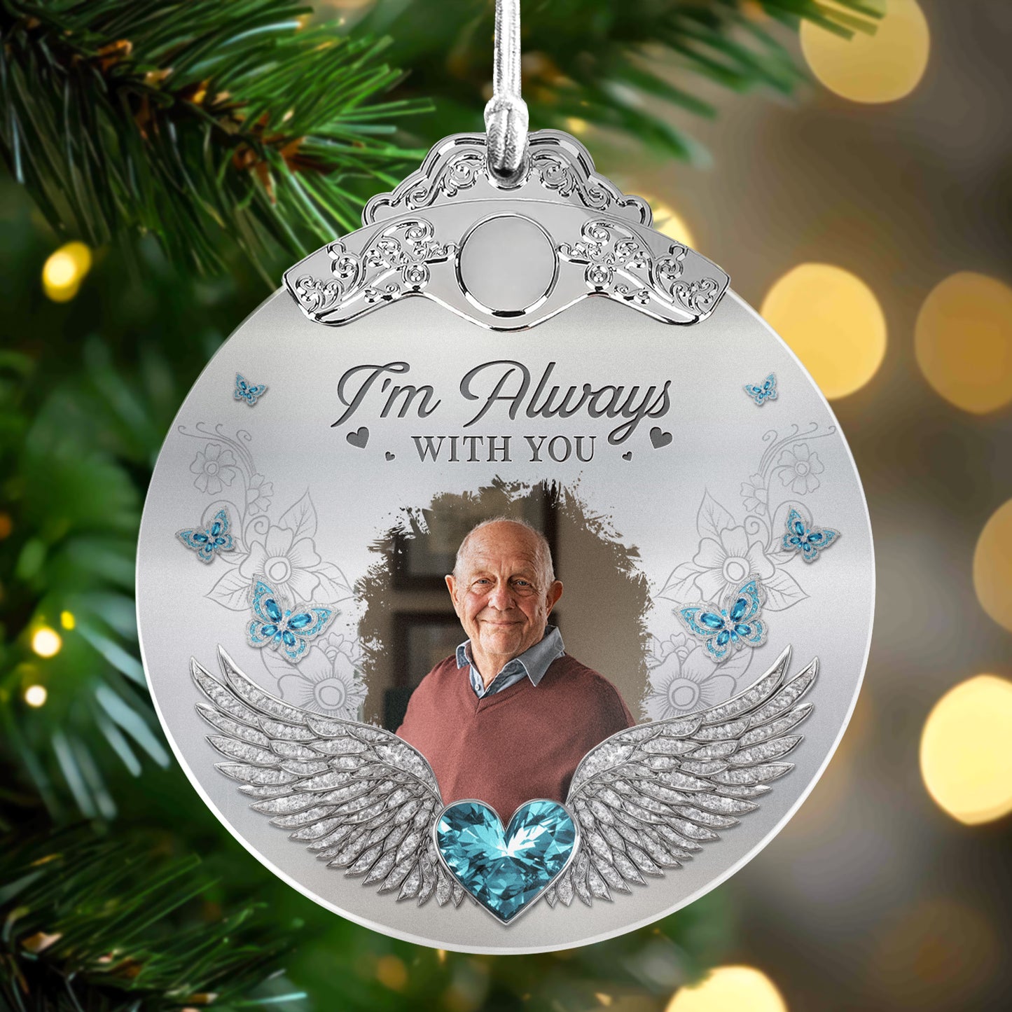 Upload Photo Memorial Gifts I Am Always With You - Personalized Glass Photo Ornament With Silver Cap
