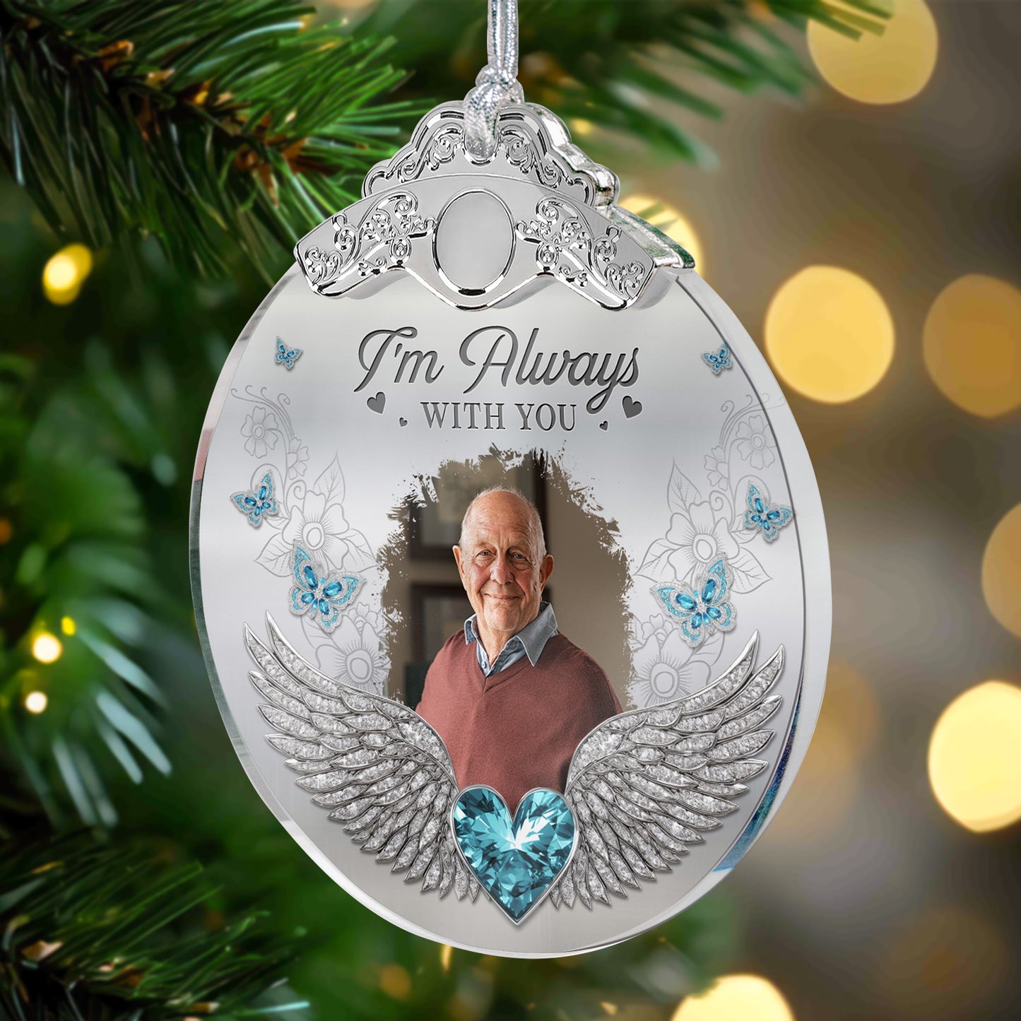 Upload Photo Memorial Gifts I Am Always With You - Personalized Glass Photo Ornament With Silver Cap