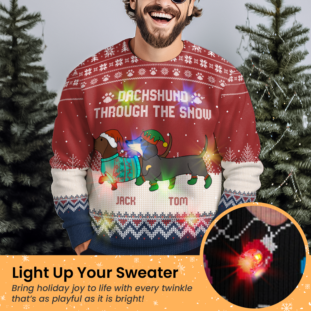 Dachshund Through The Snow - Personalized Ugly Sweater