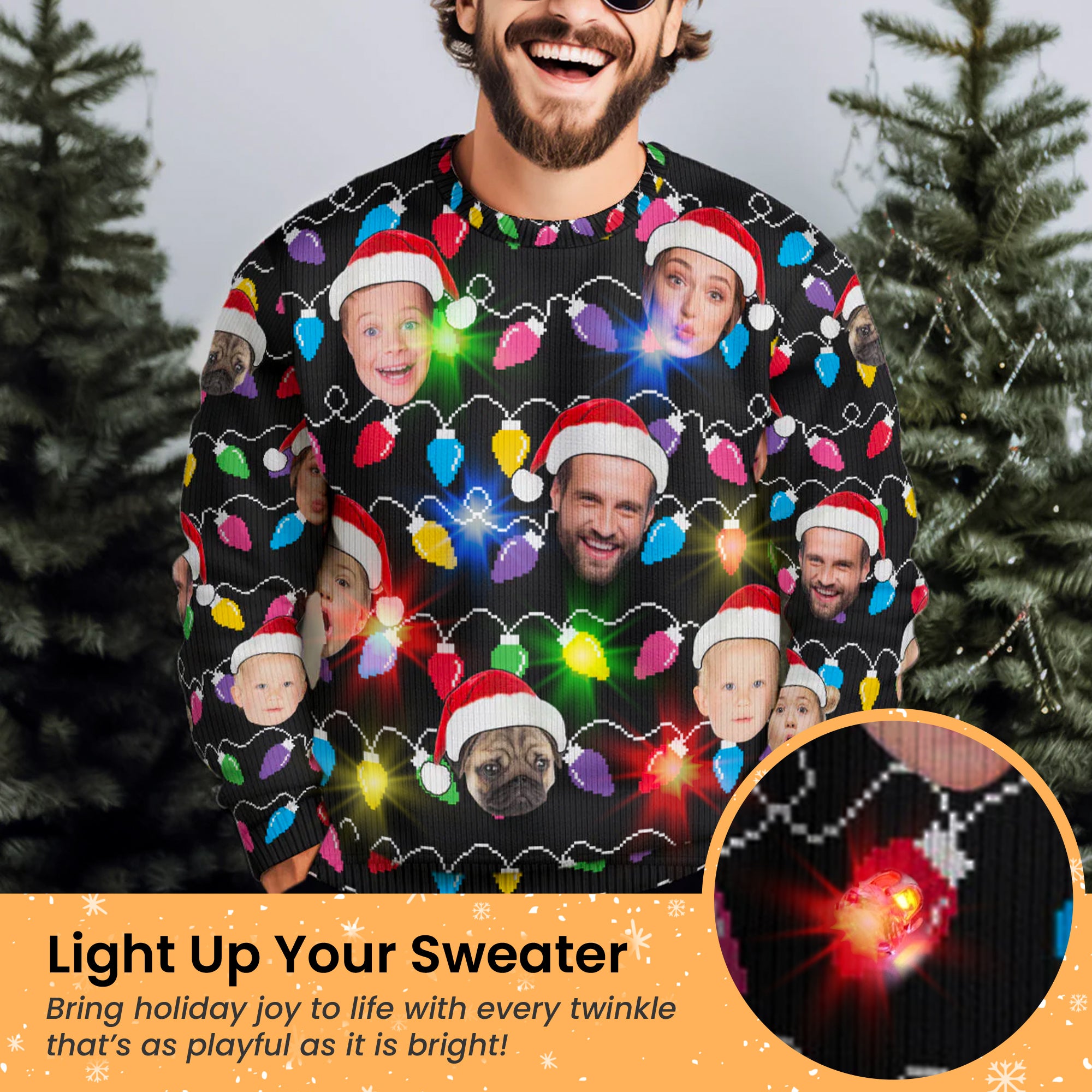 Custom Face Christmas Family Silly Xmas Leds - Personalized Photo Ugly Sweater