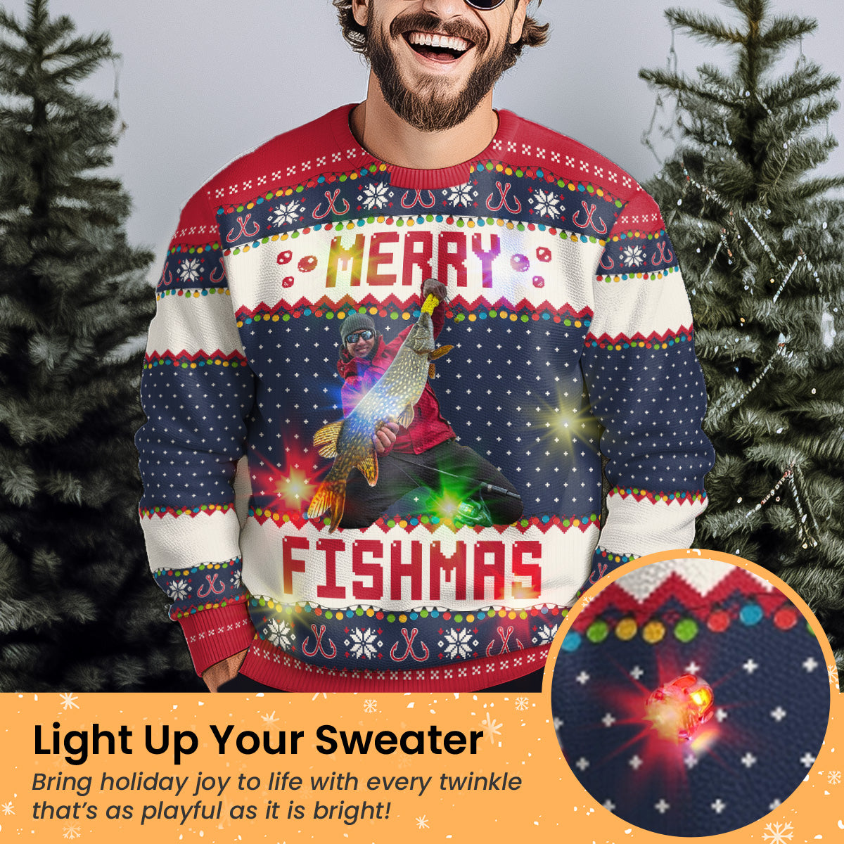 Merry Fishmas Gift For Fishing Lovers - Personalized Photo Ugly Sweater