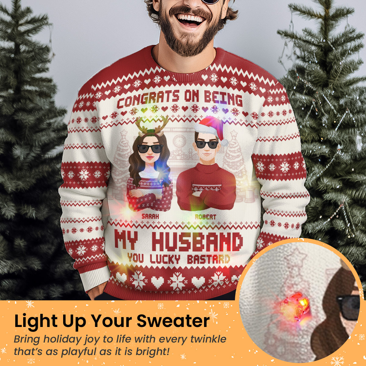 Congrats On Being My Husband Christmas Led Light - Personalized Ugly Sweater