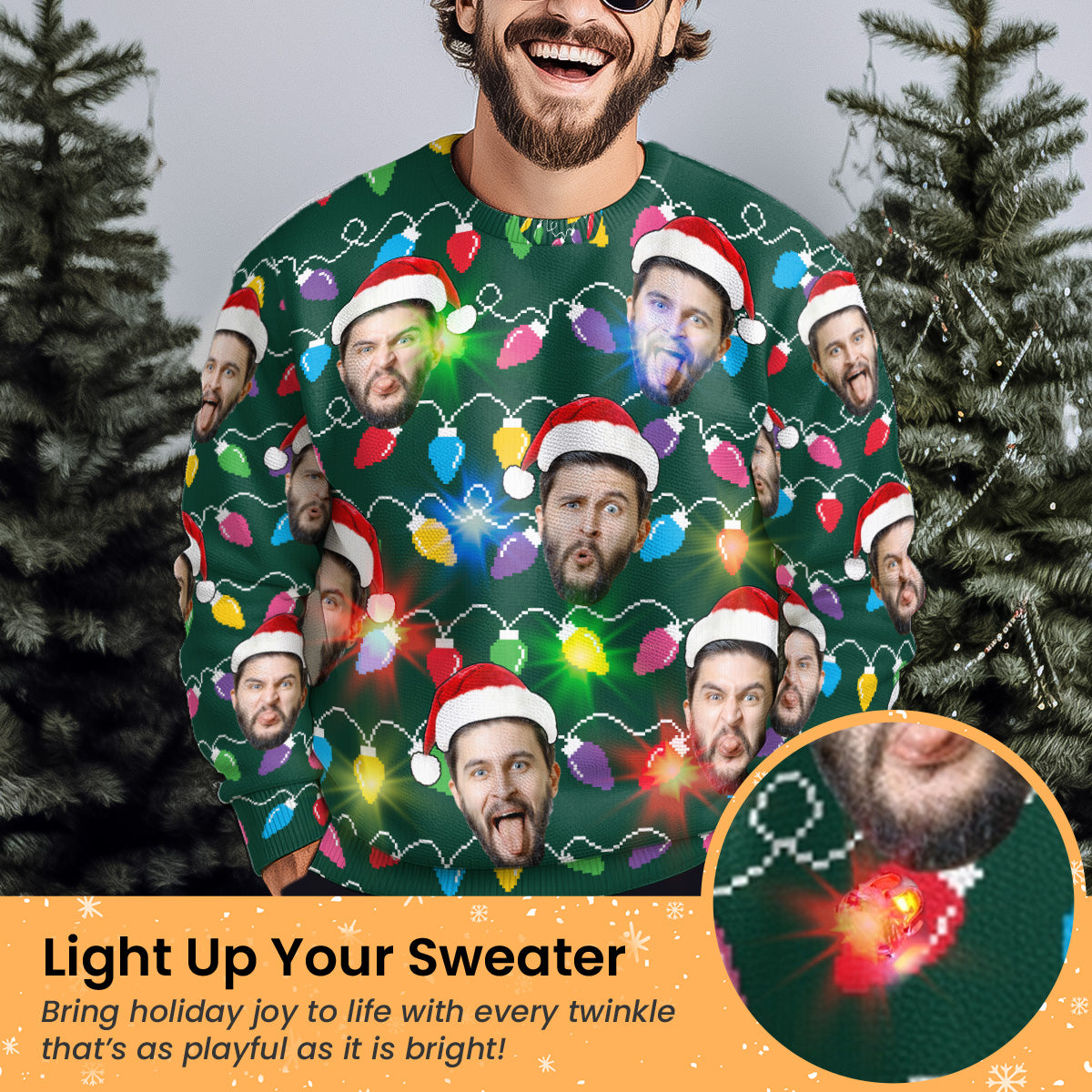 Custom Face Funny Christmas Silly Leds Light For Men - Personalized Photo Ugly Sweater
