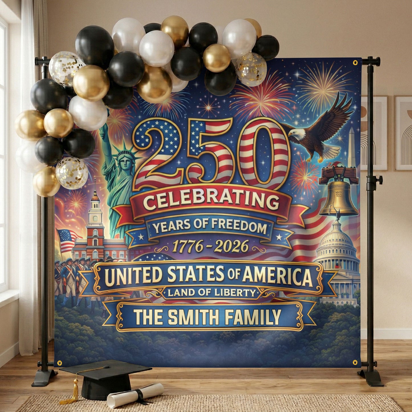 Usa 250th Anniversary Backdrop Semiquincentennial 1776-2026 - Personalized Backdrop