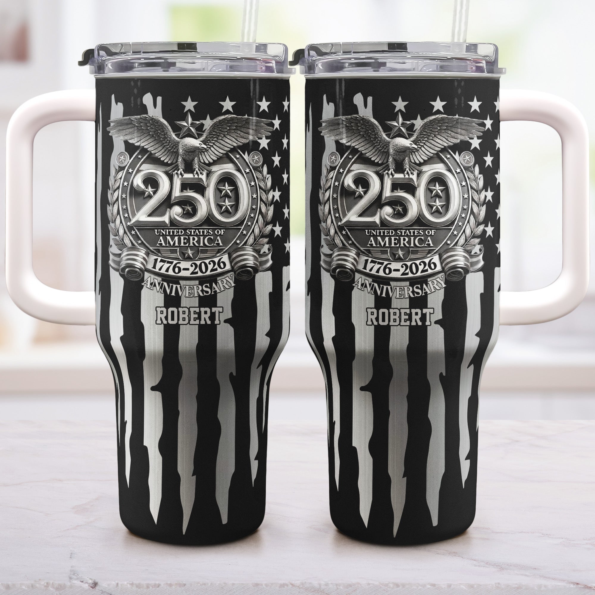 USA 250th Anniversary Gift For Him - Personalized 40oz Tumbler With Straw