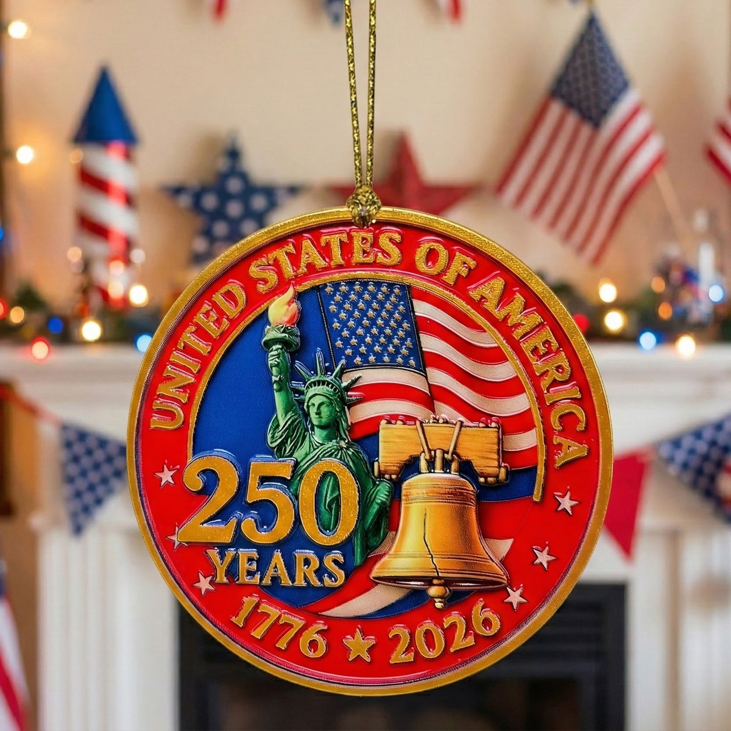 USA 250th Anniversary Resin Ornament, 1776-2026 Liberty Bell Decoration, Patriotic Ornament