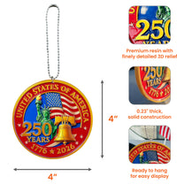 USA 250th Anniversary Resin Ornament, 1776-2026 Liberty Bell Decoration, Patriotic Ornament