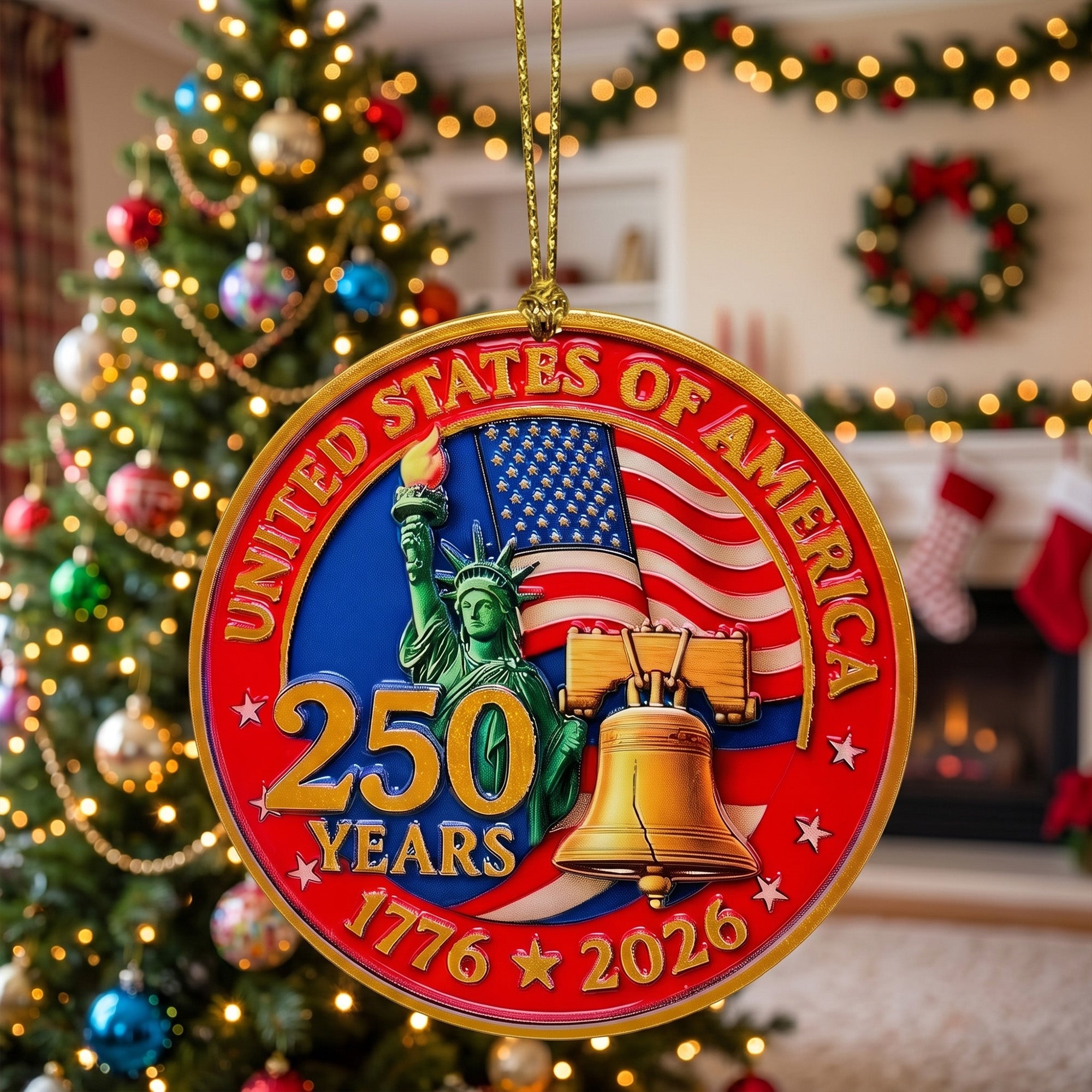 USA 250th Anniversary Resin Ornament, 1776-2026 Liberty Bell Decoration, Patriotic Ornament