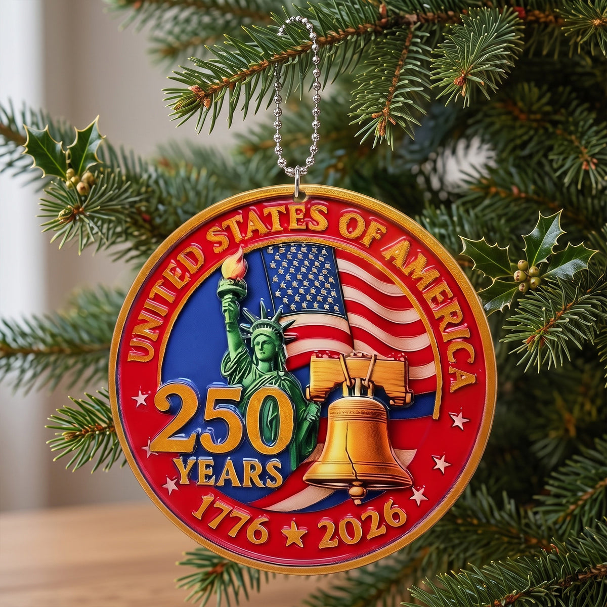 USA 250th Anniversary Resin Ornament, 1776-2026 Liberty Bell Decoration, Patriotic Ornament