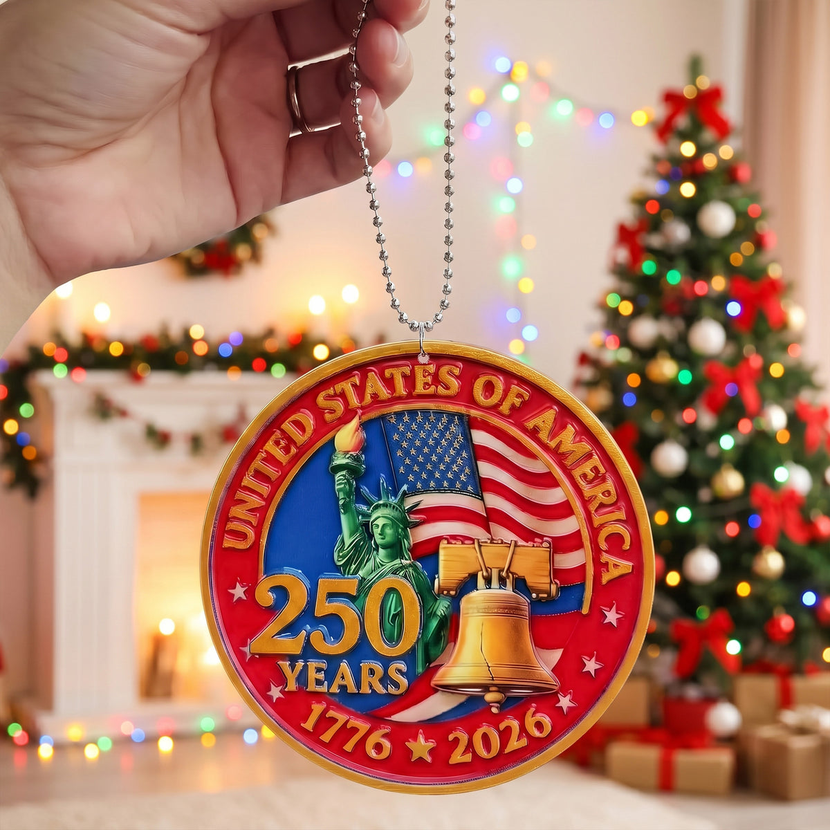 USA 250th Anniversary Resin Ornament, 1776-2026 Liberty Bell Decoration, Patriotic Ornament