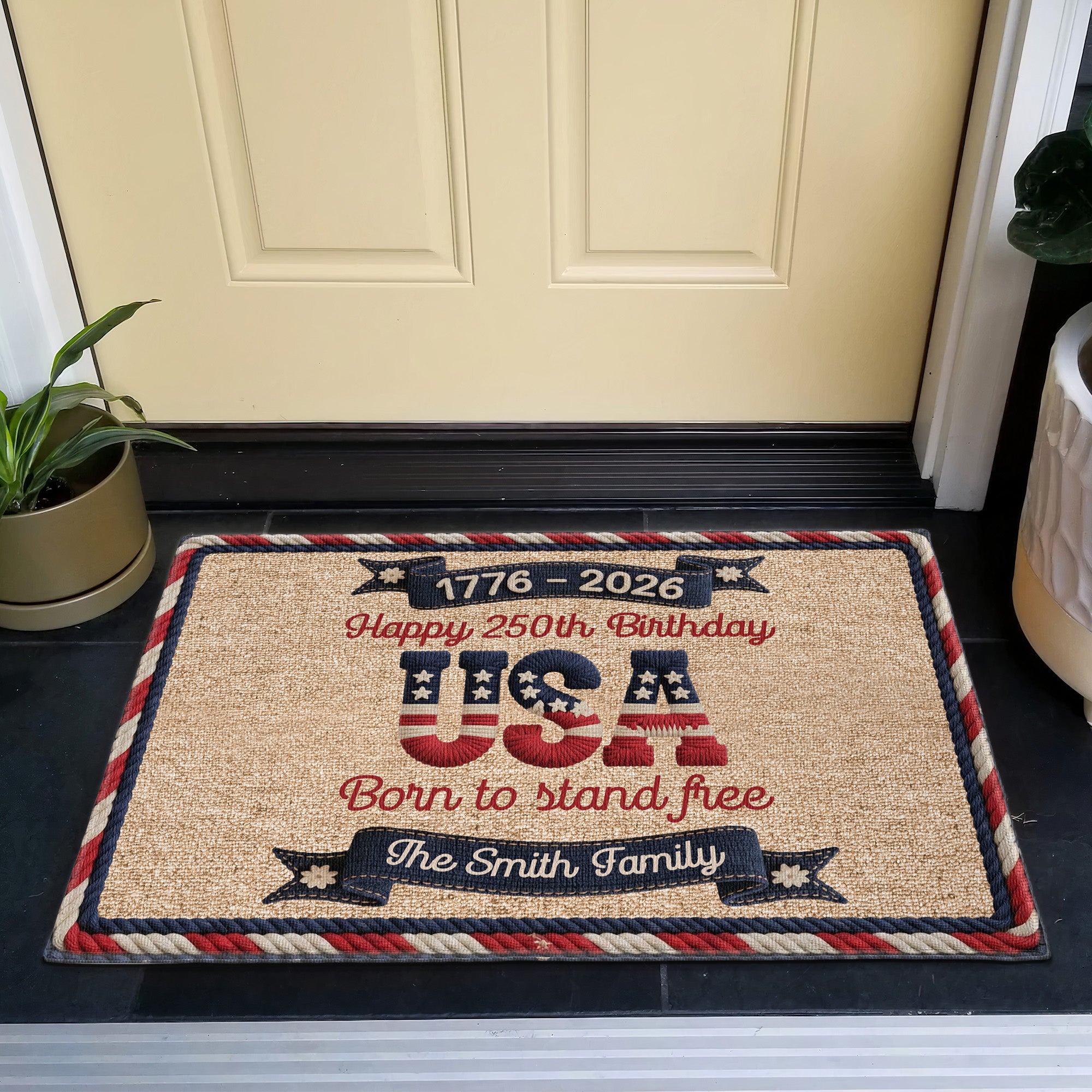 Usa 250Th Birthday Faux Yarn Pattern - Personalized Doormat