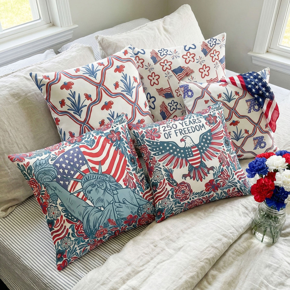 USA 250th Anniversary Floral American Flag - Personalized Pillow (Insert Included)