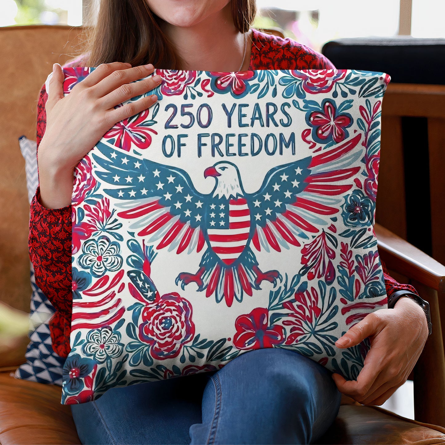 USA 250th Anniversary Floral American Flag - Personalized Pillow (Insert Included)