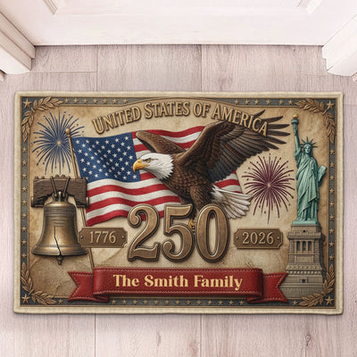 USA 250th Birthday Faux Pattern - Personalized Doormat