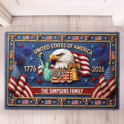 USA 250 Years Of Freedom Faux Pattern - Personalized Doormat